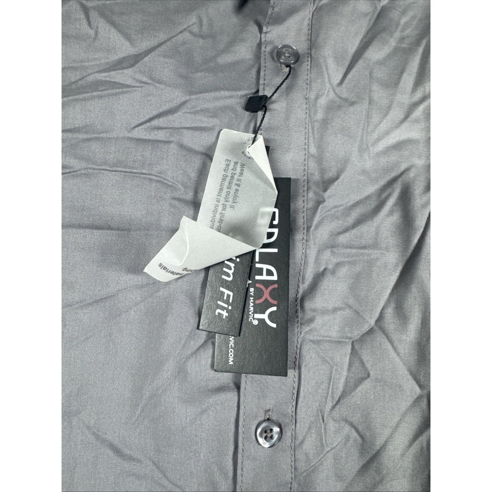NWT GALAXY BY HARVIC Men's Long Sleeve Button Shirt Business CasualGray Size XL - Picture 6 of 9
